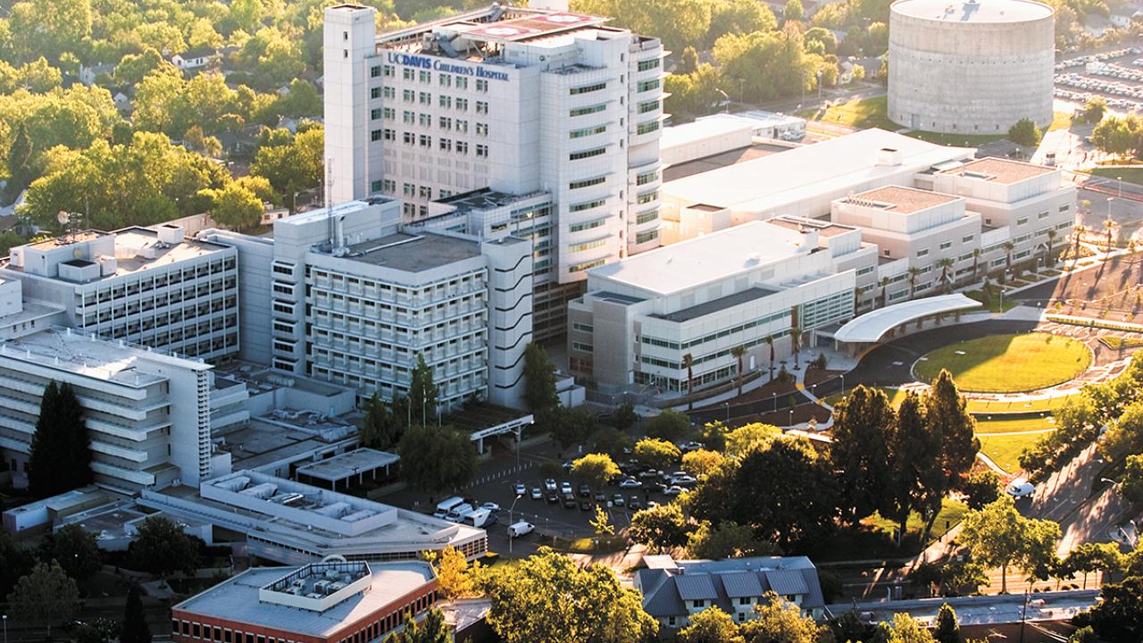 aerial view of uc davis health campus and medical center